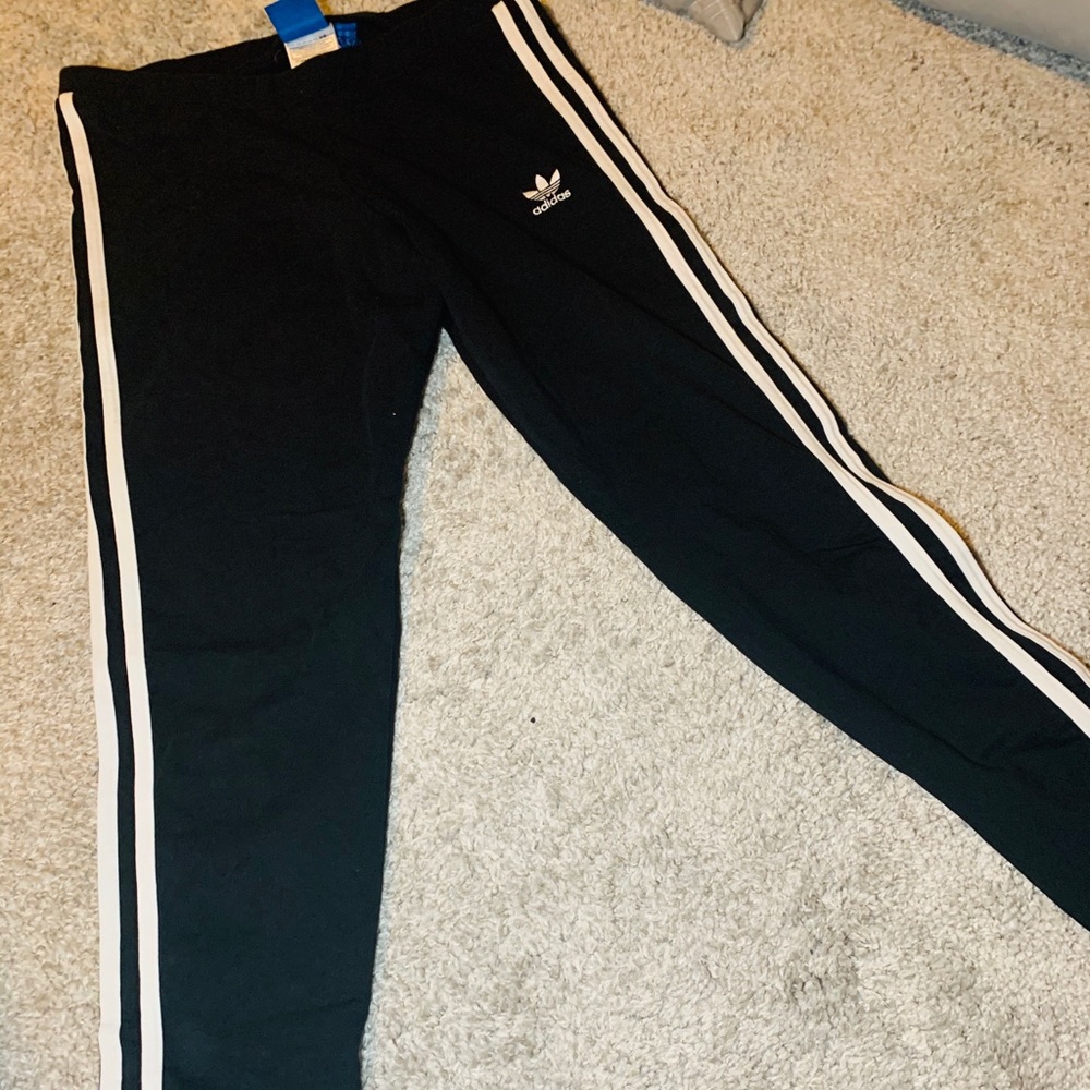 3-stripe black cotton leggings